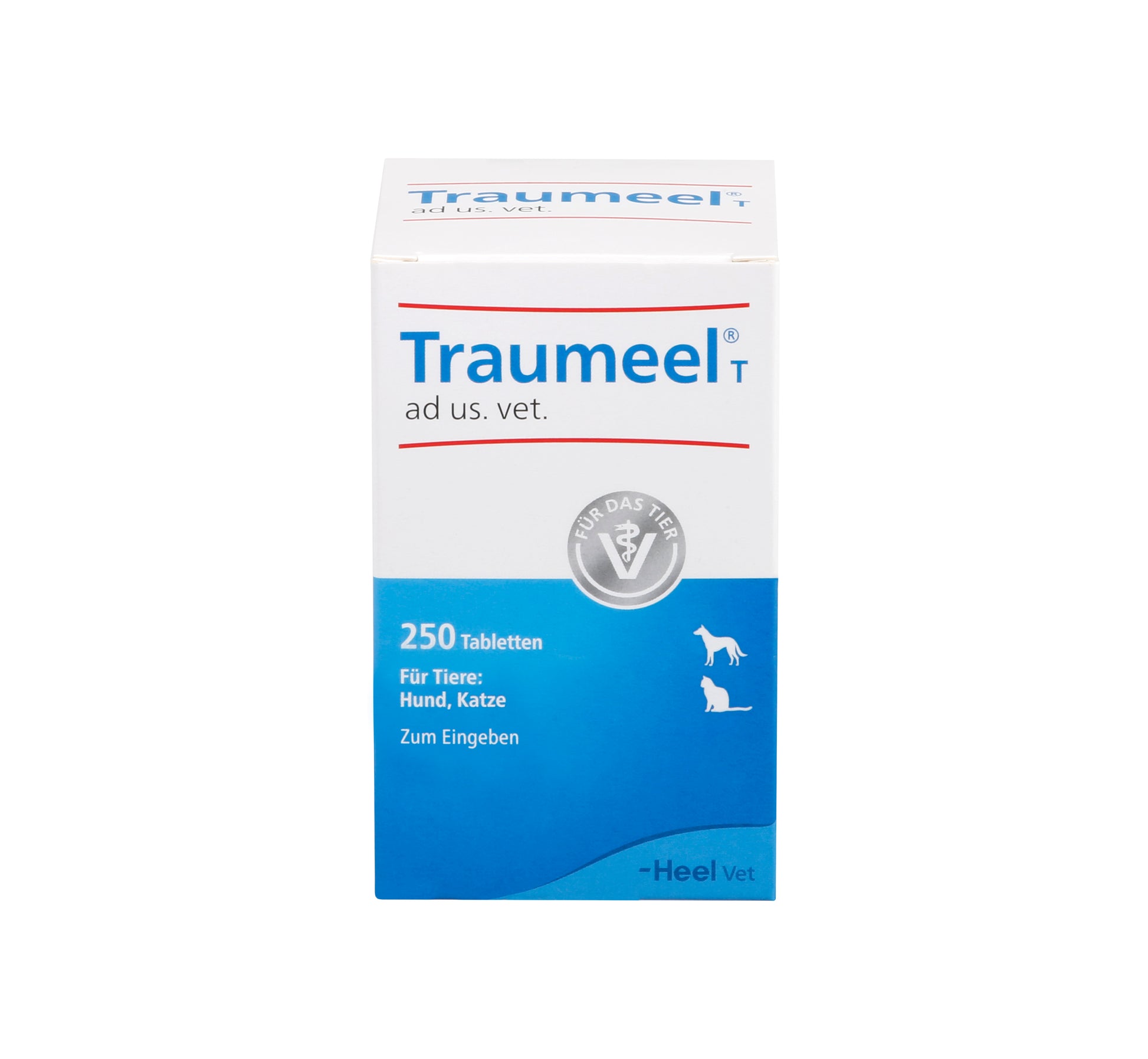 Verpackung von Traumeel Tabletten für Hunde und Katzen, 250 Tabletten, zur oralen Gabe, weiß und blau