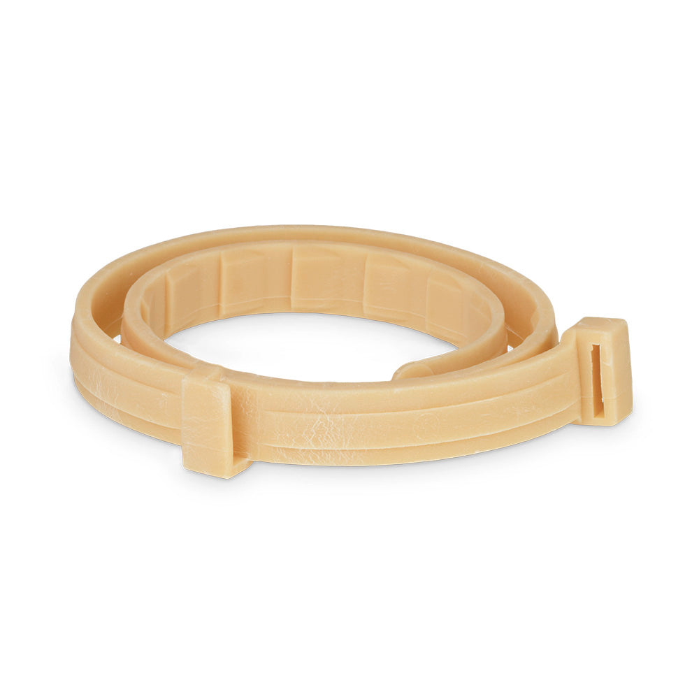 Beige Kunststoff-Kabelbinder, zusammengerollt, mit Verzahnung und Verschlussmechanismus