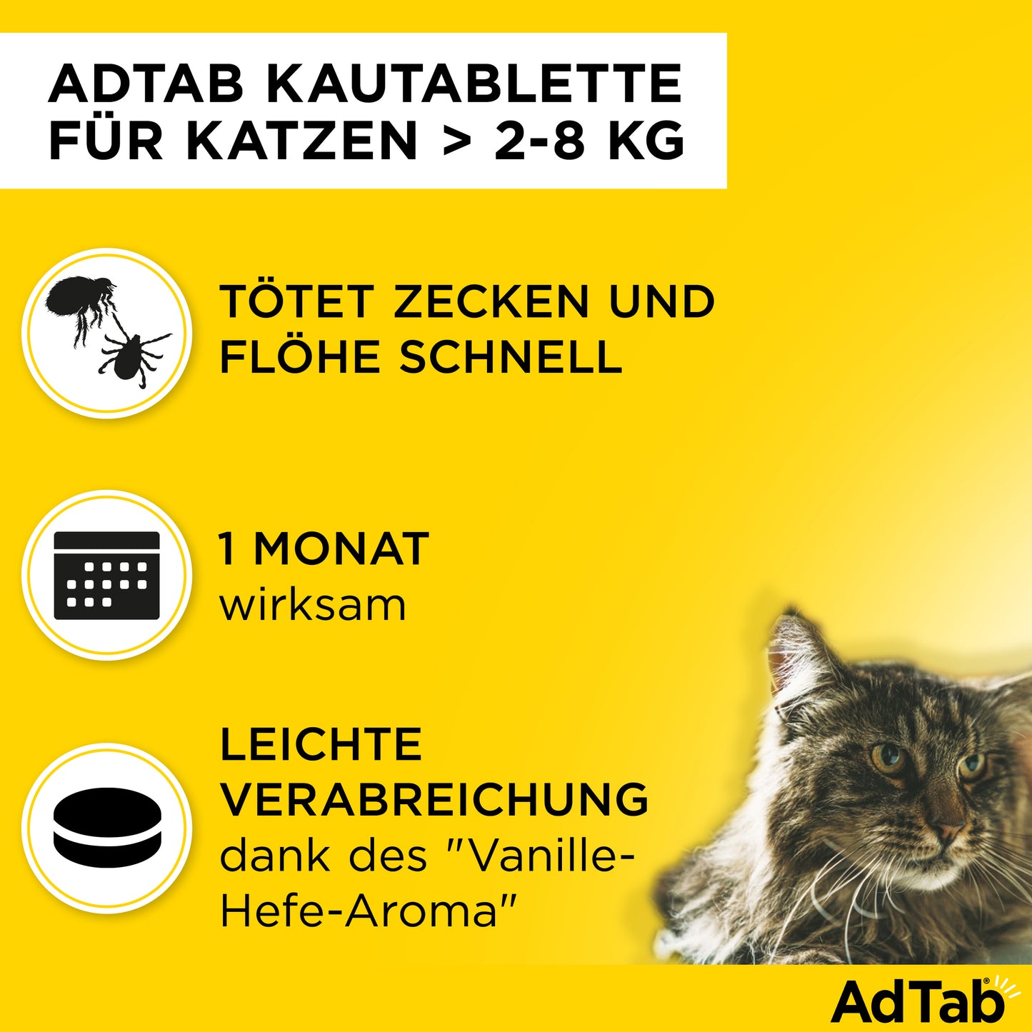 AdTab Kautabletten für Katzen | von 2 bis 8 kg - 3 St.