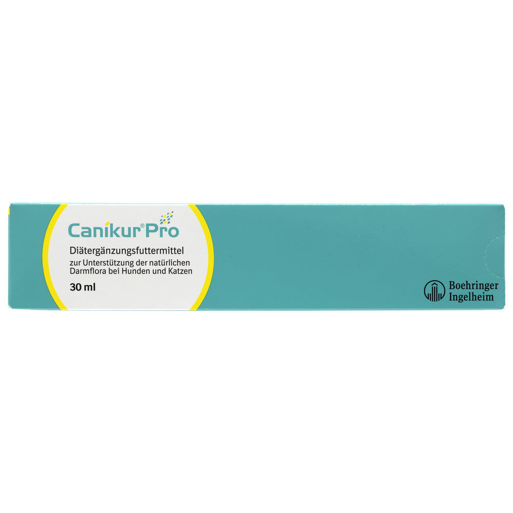 Canikur Pro Diät-Ergänzungsfuttermittel 30 ml zur Unterstützung der natürlichen Darmflora bei Hunden und Katzen, Verpackung von Boehringer Ingelheim